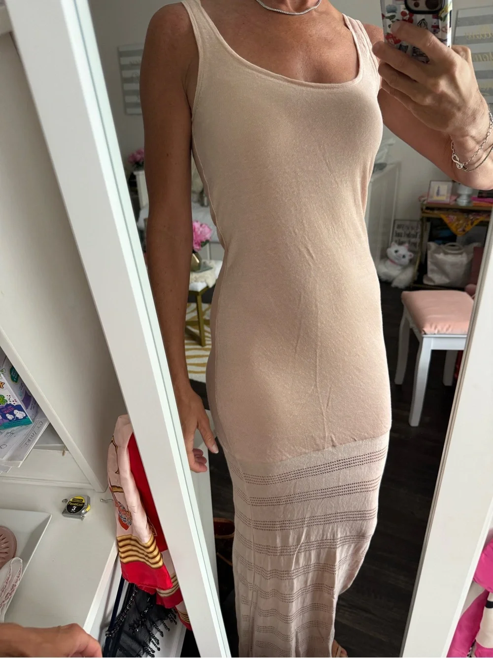 Victoria’s Secret Linen Blend Maxi Tank Dress XS Short Blush Open Knit Hem - Picture 3 of 12